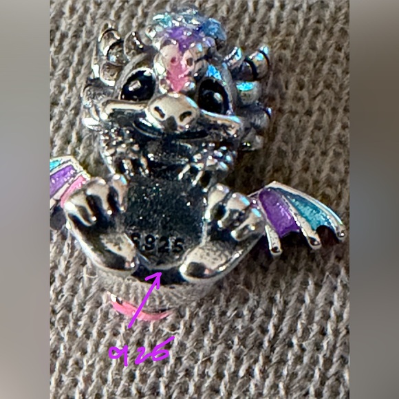925 Sterling Silver Dragon Wrap Around Charm Enameled Pastel Kawaii Minimalist - Picture 7 of 8